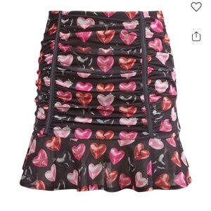 Fleur du Mal Black Mini Skirt with Pink & Red Hearts